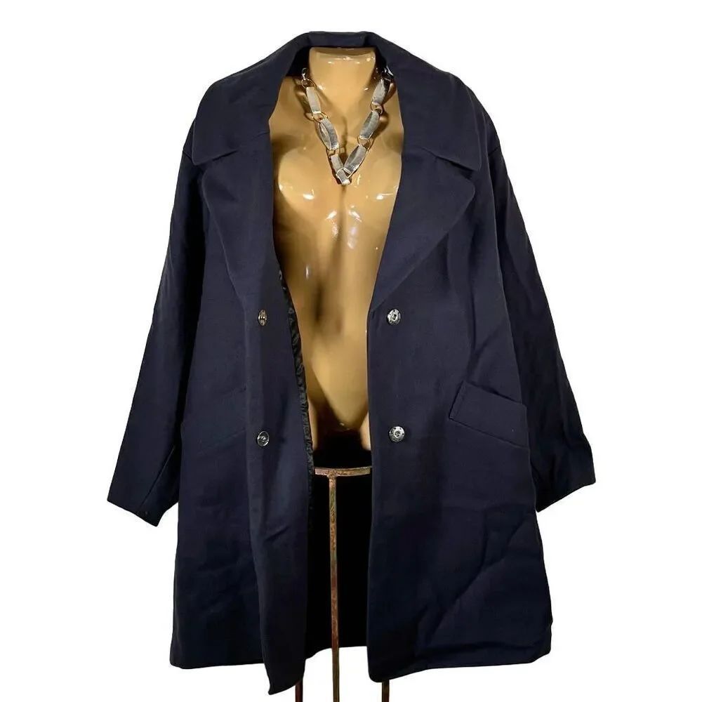 NWT Andrew Marc New York Sz 3X Navy Blue Long Wool Beautiful Coat Retail: $270